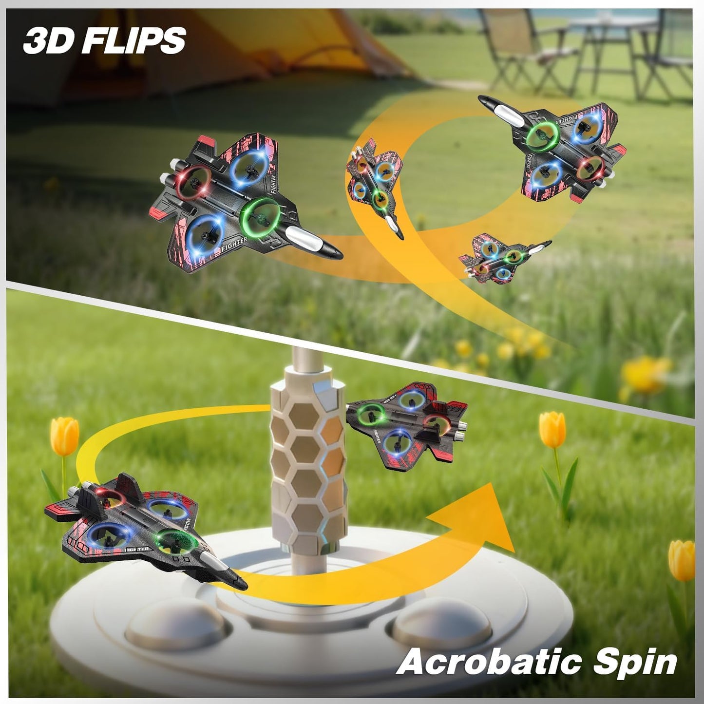 Amitasha Remote Control Airplane for Kids, RC Glider Plane with Light Foam Aeroplane Fighter Jet for Kids Adults 6-16, 360° Flip, Stunt Roll, Drones Airplane Toy Gift for Kids Boy