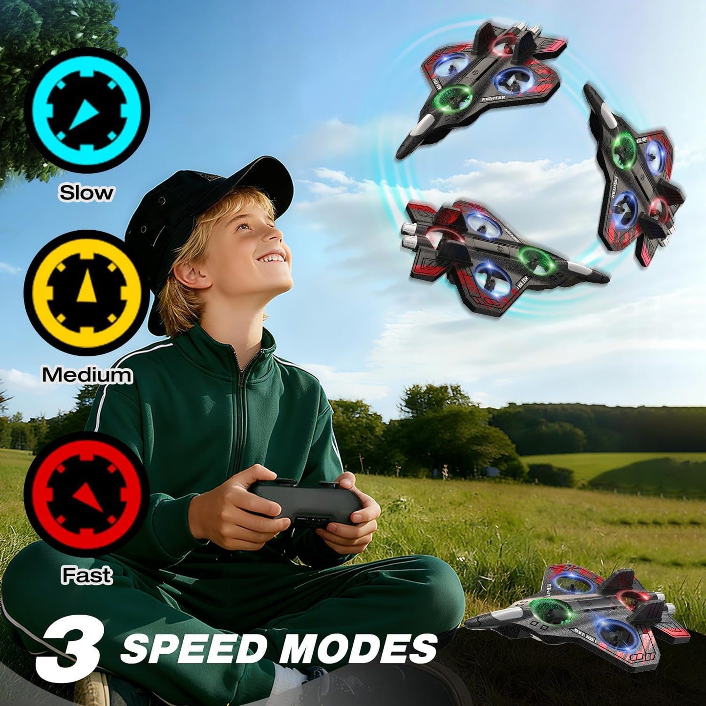 Amitasha Remote Control Airplane for Kids, RC Glider Plane with Light Foam Aeroplane Fighter Jet for Kids Adults 6-16, 360° Flip, Stunt Roll, Drones Airplane Toy Gift for Kids Boy