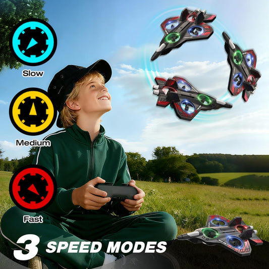 Amitasha Remote Control Airplane for Kids, RC Glider Plane with Light Foam Aeroplane Fighter Jet for Kids Adults 6-16, 360° Flip, Stunt Roll, Drones Airplane Toy Gift for Kids Boy