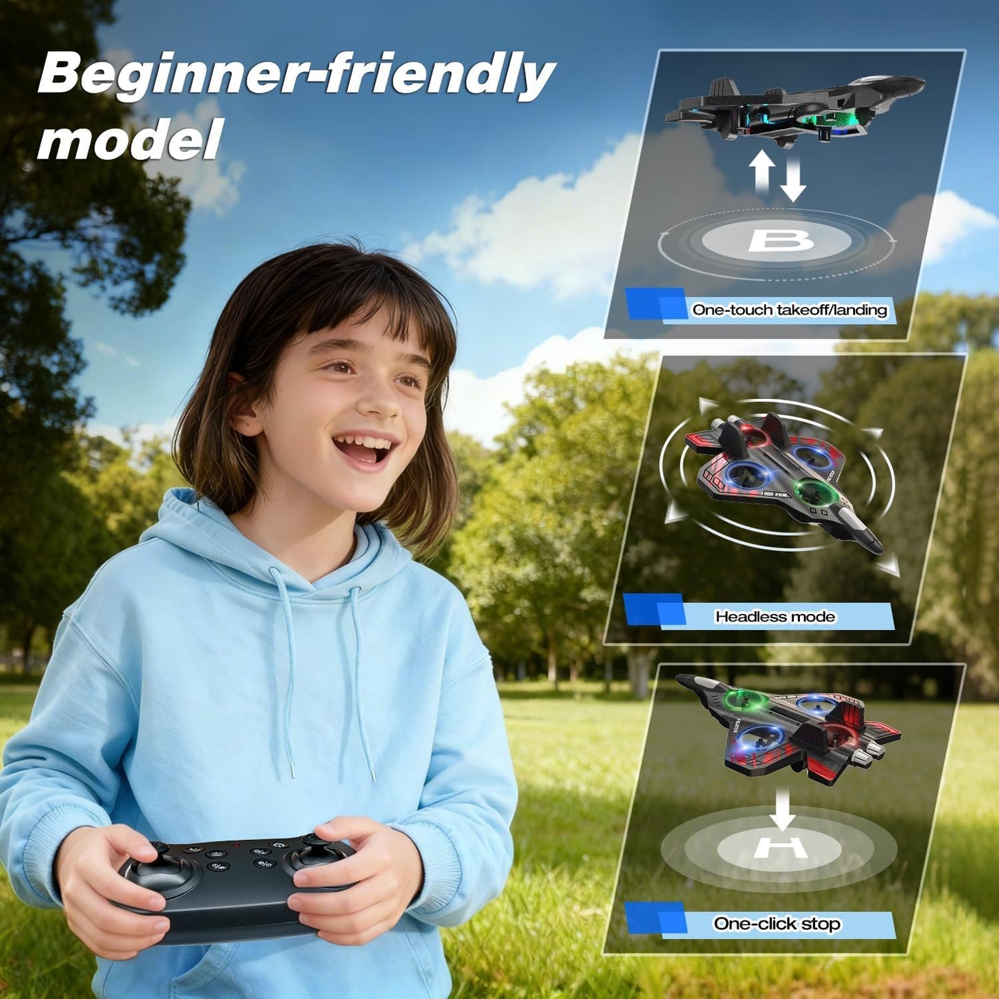 Amitasha Remote Control Airplane for Kids, RC Glider Plane with Light Foam Aeroplane Fighter Jet for Kids Adults 6-16, 360° Flip, Stunt Roll, Drones Airplane Toy Gift for Kids Boy